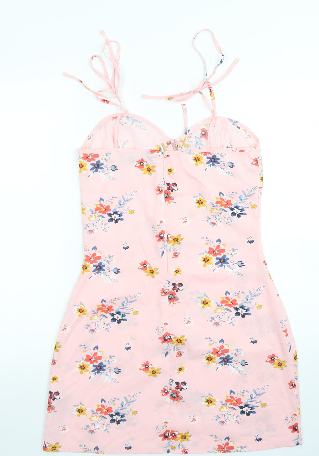 Boohoo Womens Pink Floral Polyester Slip Dress  Size 10  Sweetheart Zip