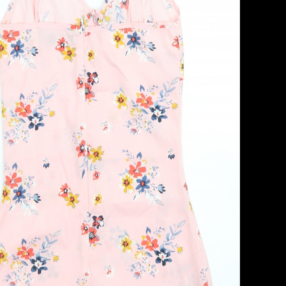 Boohoo Womens Pink Floral Polyester Slip Dress  Size 10  Sweetheart Zip