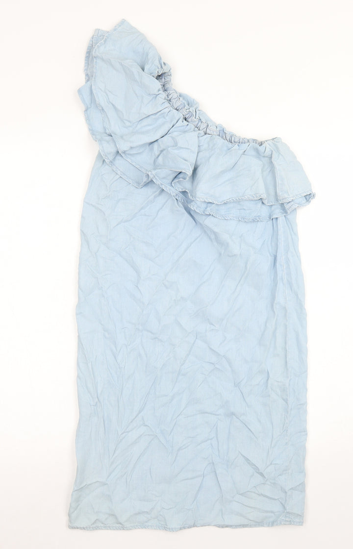 New Look Womens Blue  Lyocell A-Line  Size 4  One Shoulder