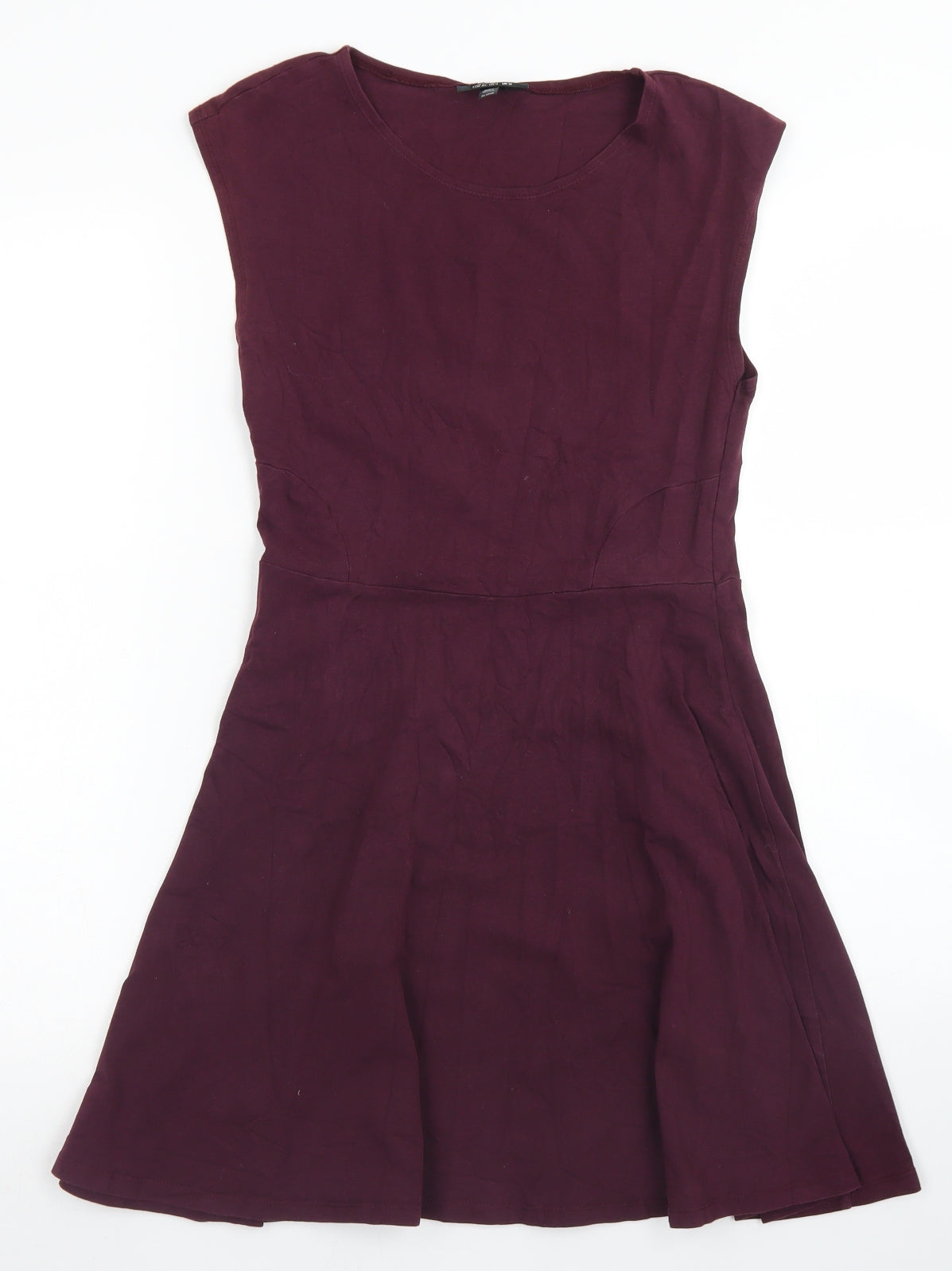 Topshop Womens Purple  Cotton Skater Dress  Size 12  Round Neck