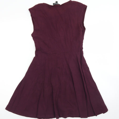 Topshop Womens Purple  Cotton Skater Dress  Size 12  Round Neck