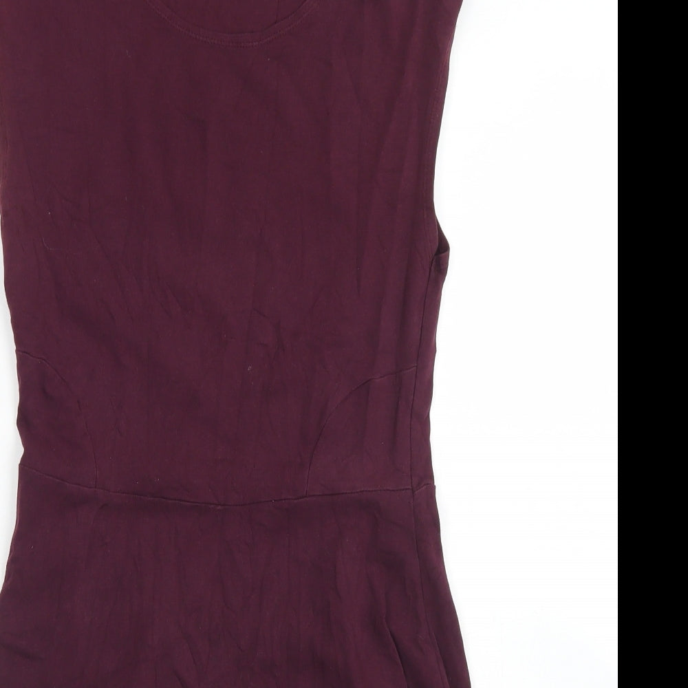 Topshop Womens Purple  Cotton Skater Dress  Size 12  Round Neck