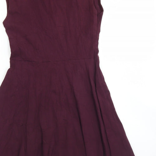 Topshop Womens Purple  Cotton Skater Dress  Size 12  Round Neck