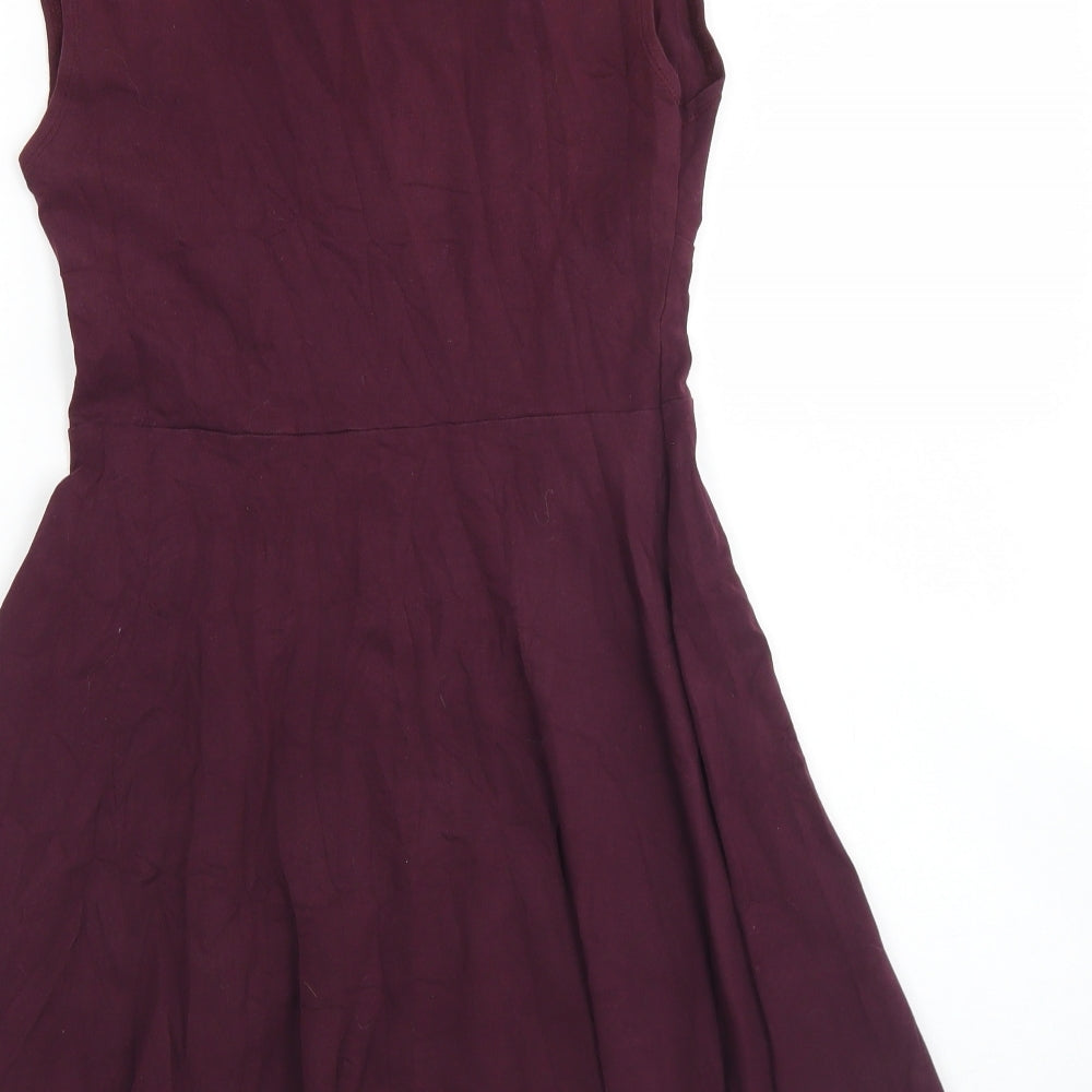Topshop Womens Purple  Cotton Skater Dress  Size 12  Round Neck