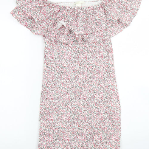 H&M Womens Pink Floral Cotton Bodycon  Size XS  Off the Shoulder