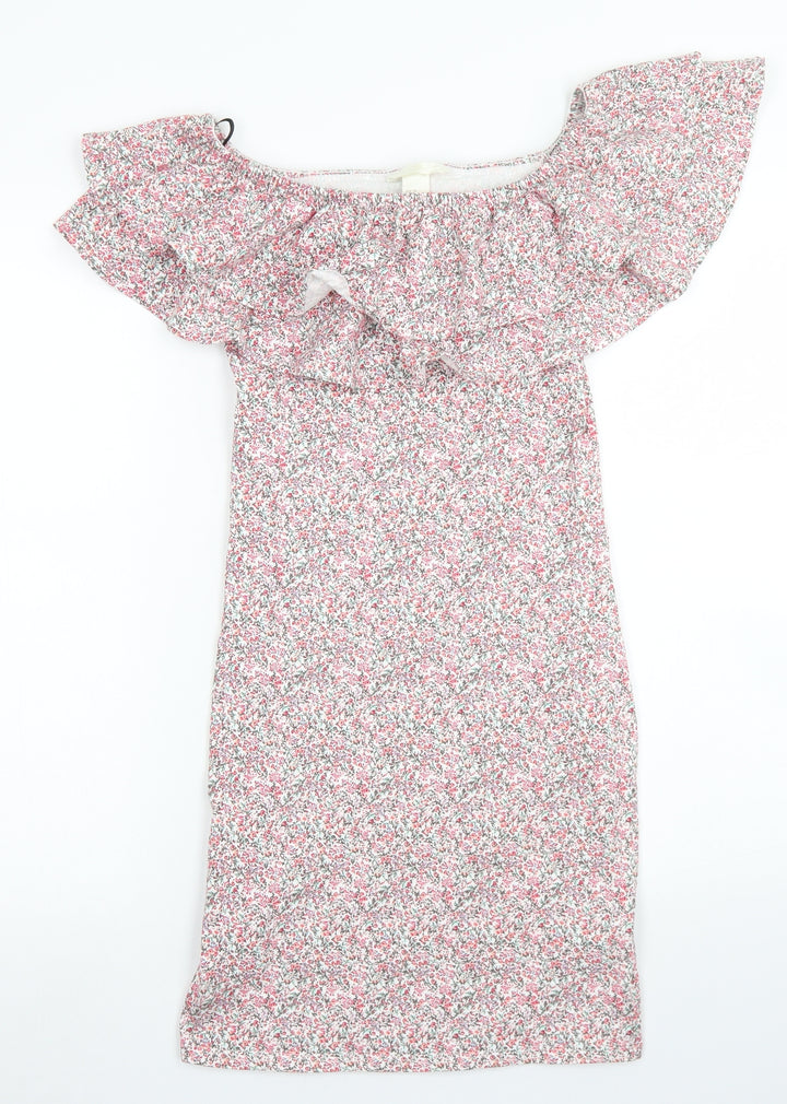 H&M Womens Pink Floral Cotton Bodycon Size XS Off the Shoulder