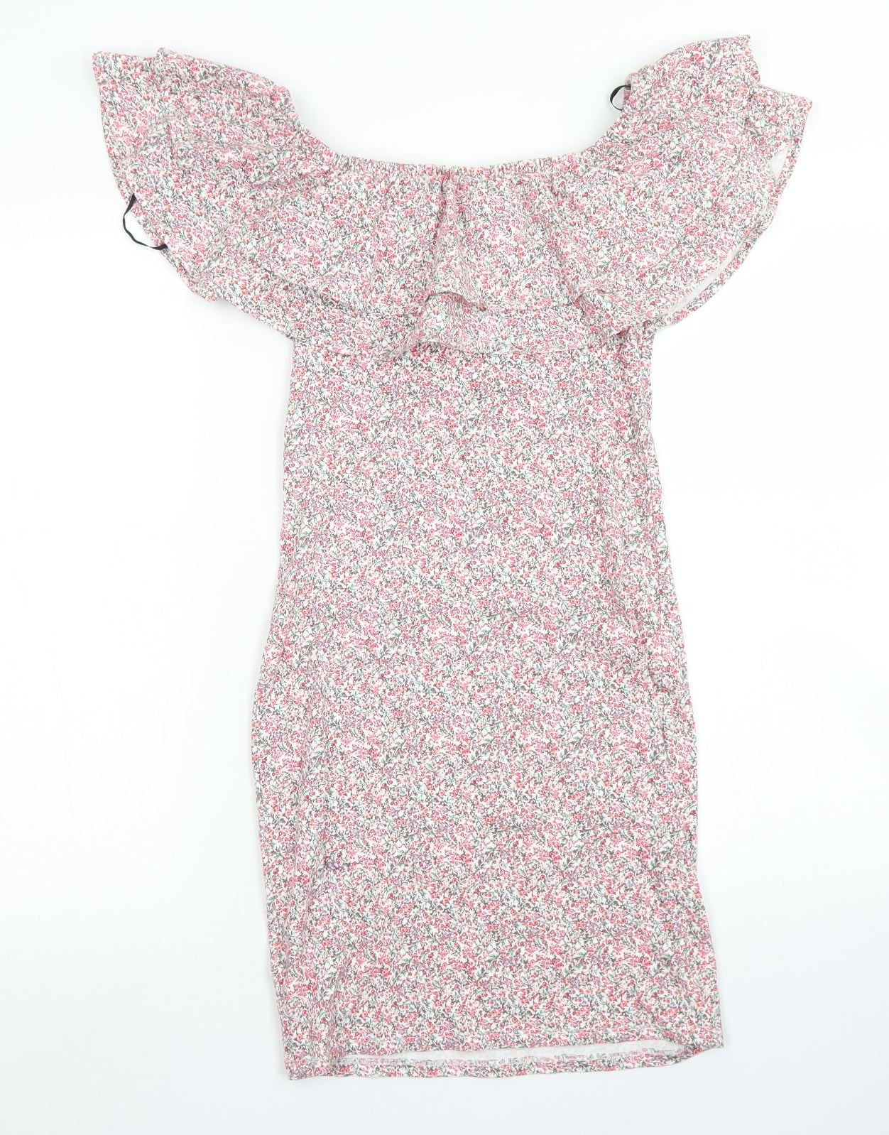H&M Womens Pink Floral Cotton Bodycon  Size XS  Off the Shoulder