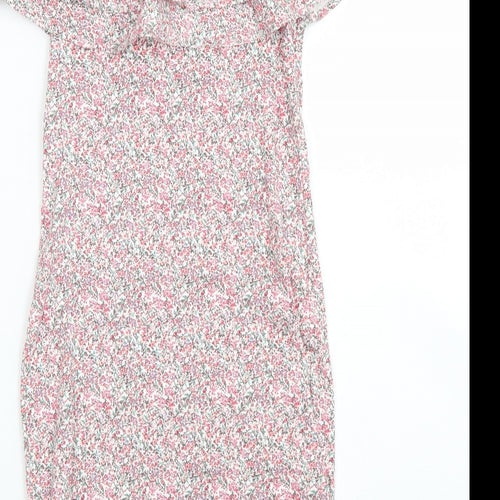 H&M Womens Pink Floral Cotton Bodycon  Size XS  Off the Shoulder
