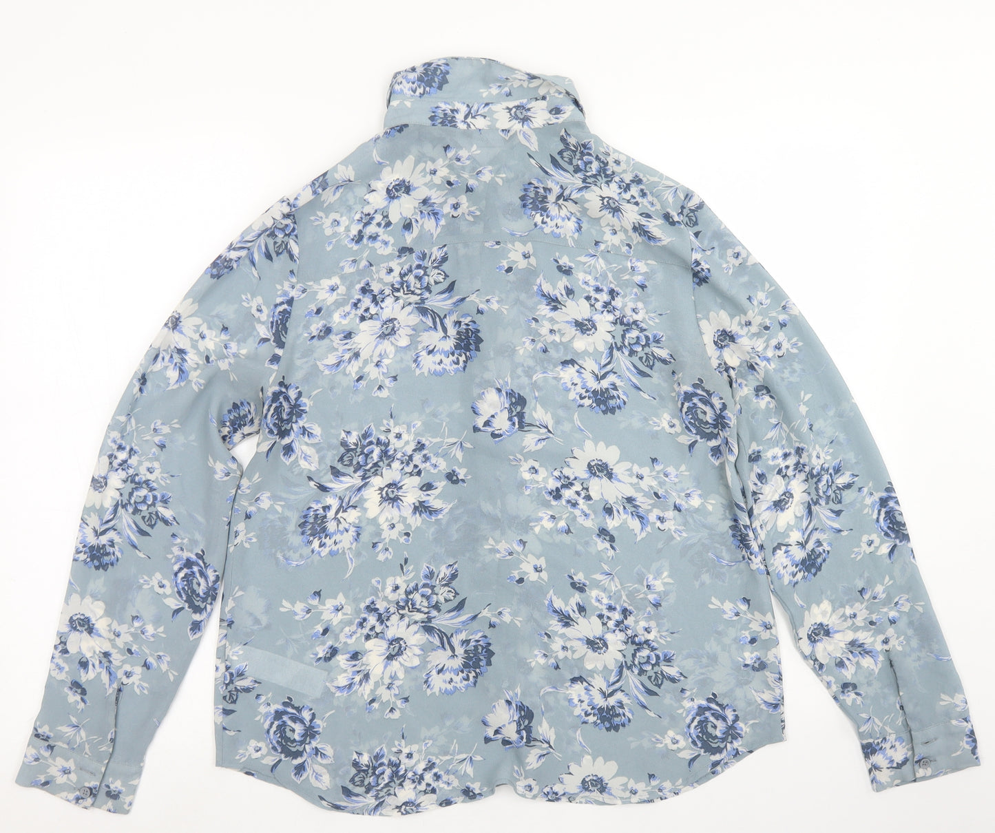 New Look Womens Blue Floral Polyester Basic Blouse Size 12 Collared