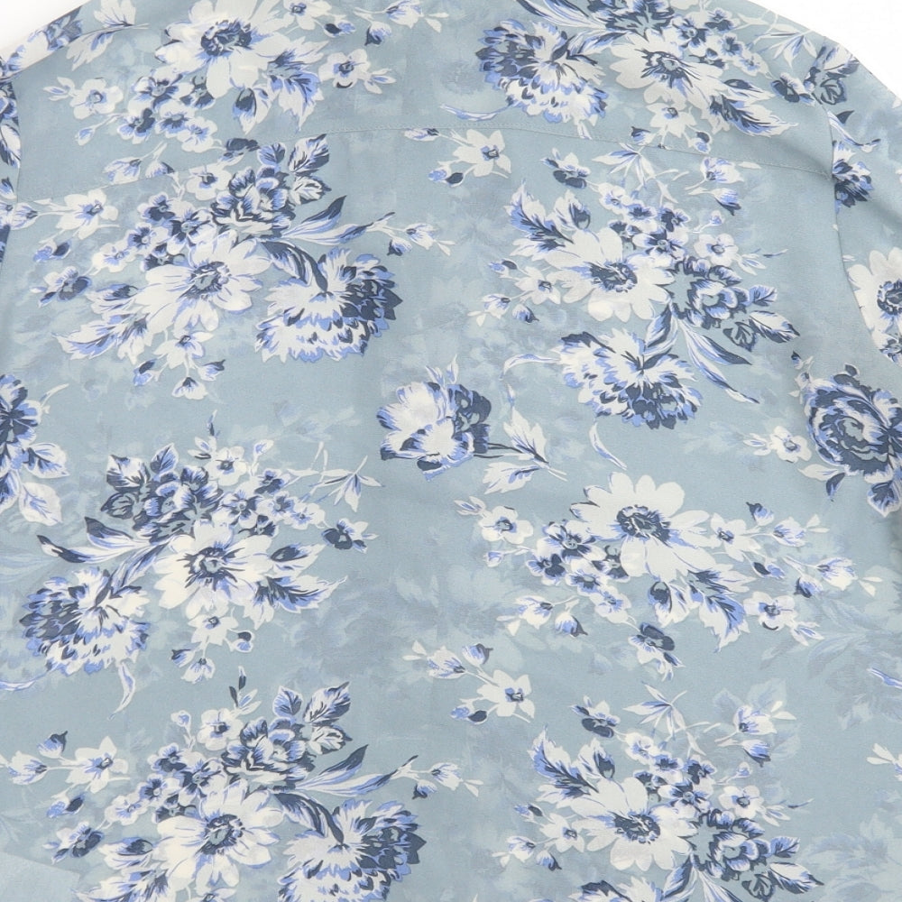 New Look Womens Blue Floral Polyester Basic Blouse Size 12 Collared