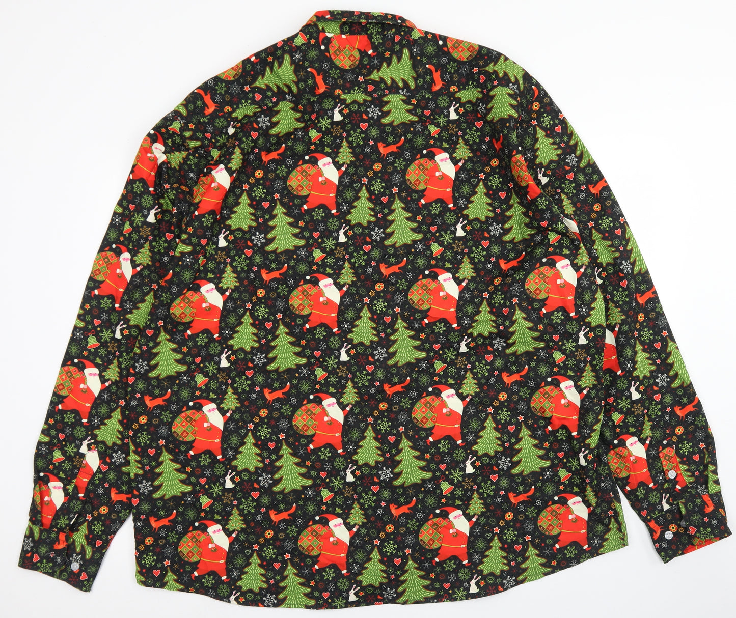 Fohemr Mens Black Polka Dot Polyester  Button-Up Size 3XL Collared Button - Christmas Santa