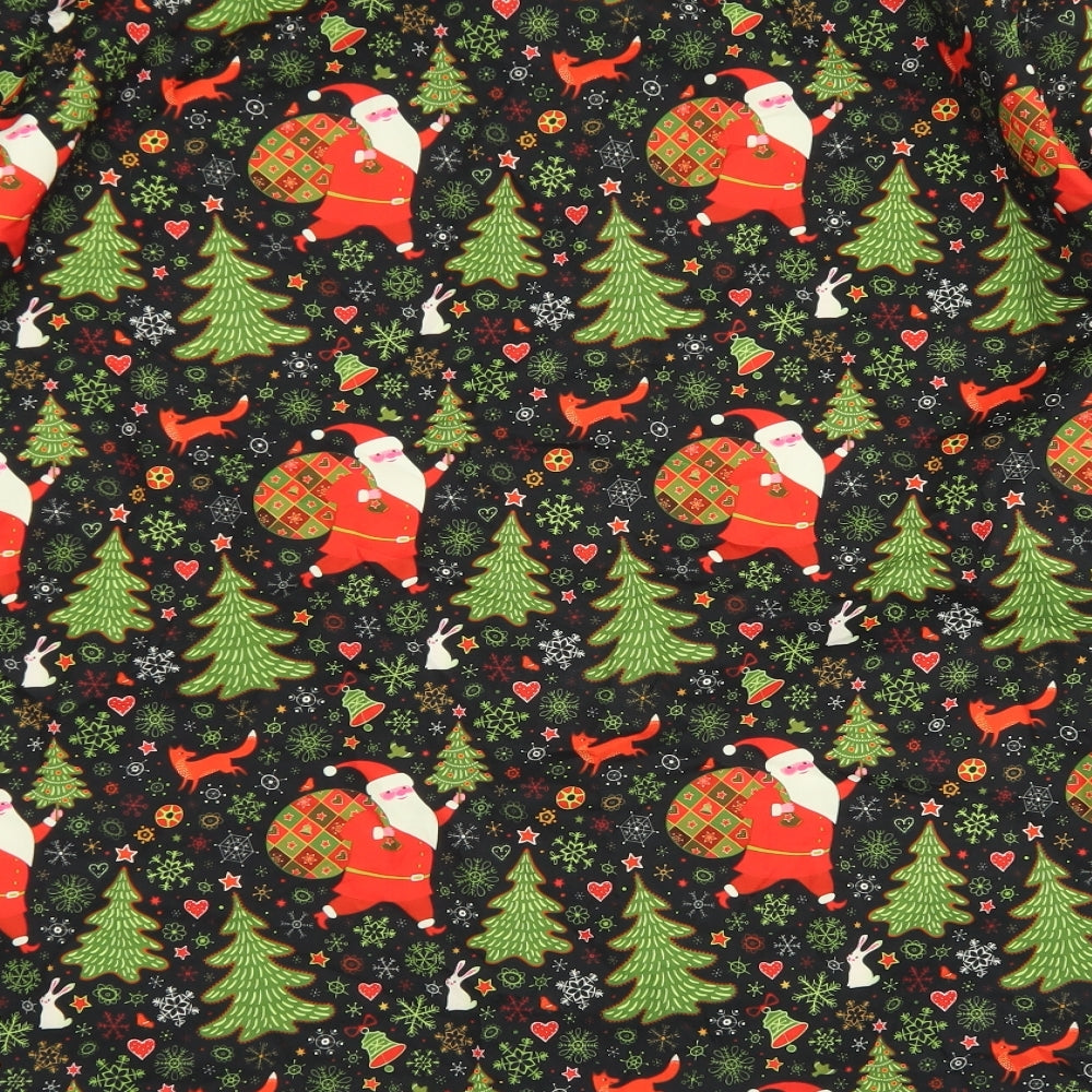 Fohemr Mens Black Polka Dot Polyester  Button-Up Size 3XL Collared Button - Christmas Santa