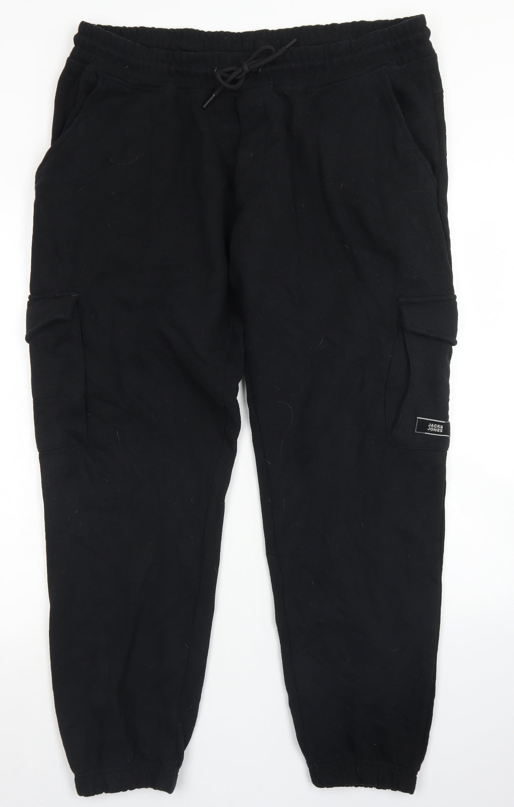 JACK & JONES Mens Black  Cotton Jogger Trousers Size 2XL L26 in Regular Drawstring
