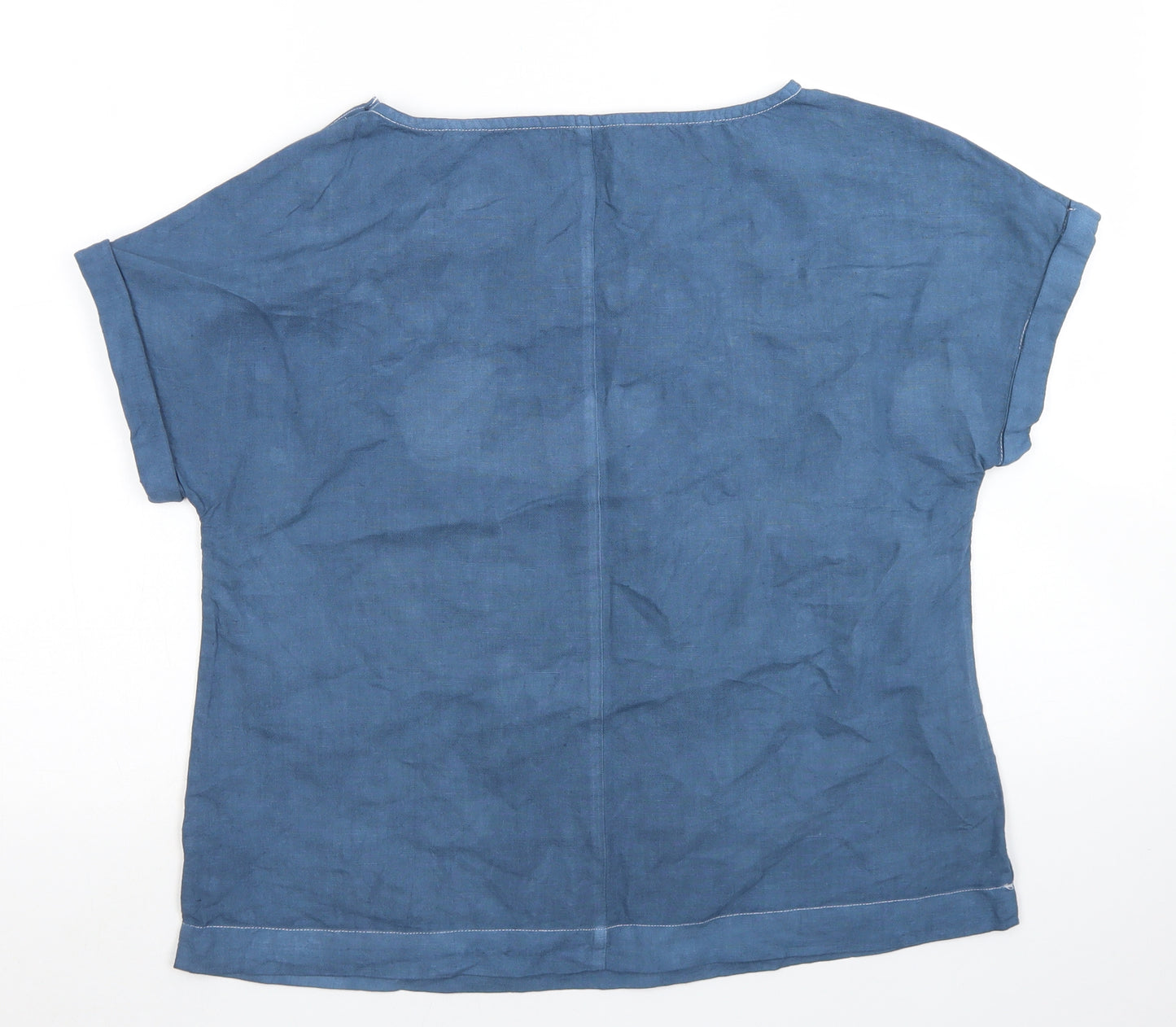 TU Womens Blue  Linen Basic Blouse Size 12 Round Neck - Chest pocket