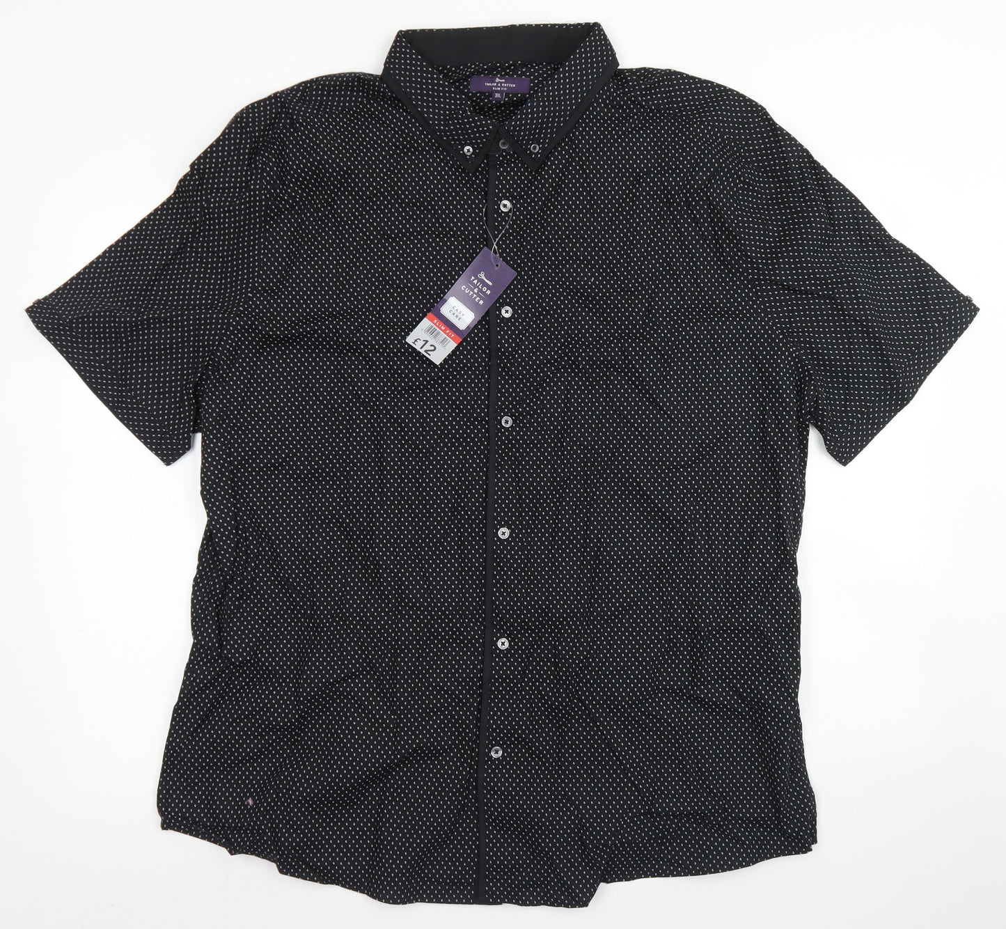 Tailor & Cutter Mens Black Polka Dot Cotton  Button-Up Size 3XL Collared Button