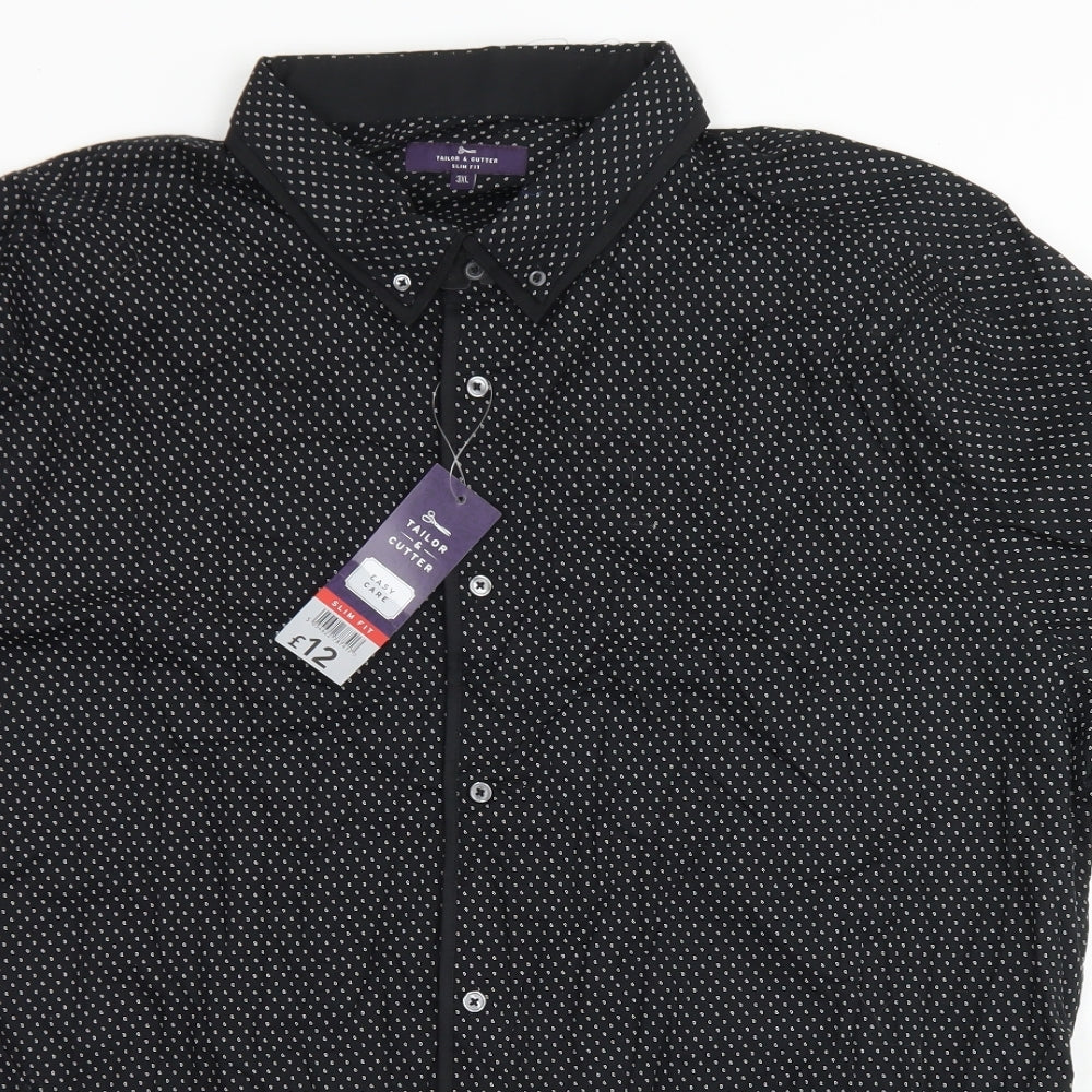 Tailor & Cutter Mens Black Polka Dot Cotton  Button-Up Size 3XL Collared Button