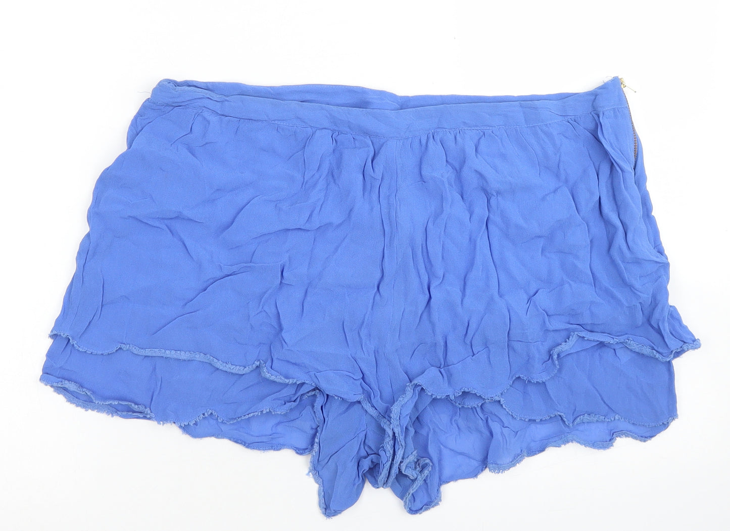 Topshop Womens Blue  Viscose Hot Pants Shorts Size 16  Regular Zip