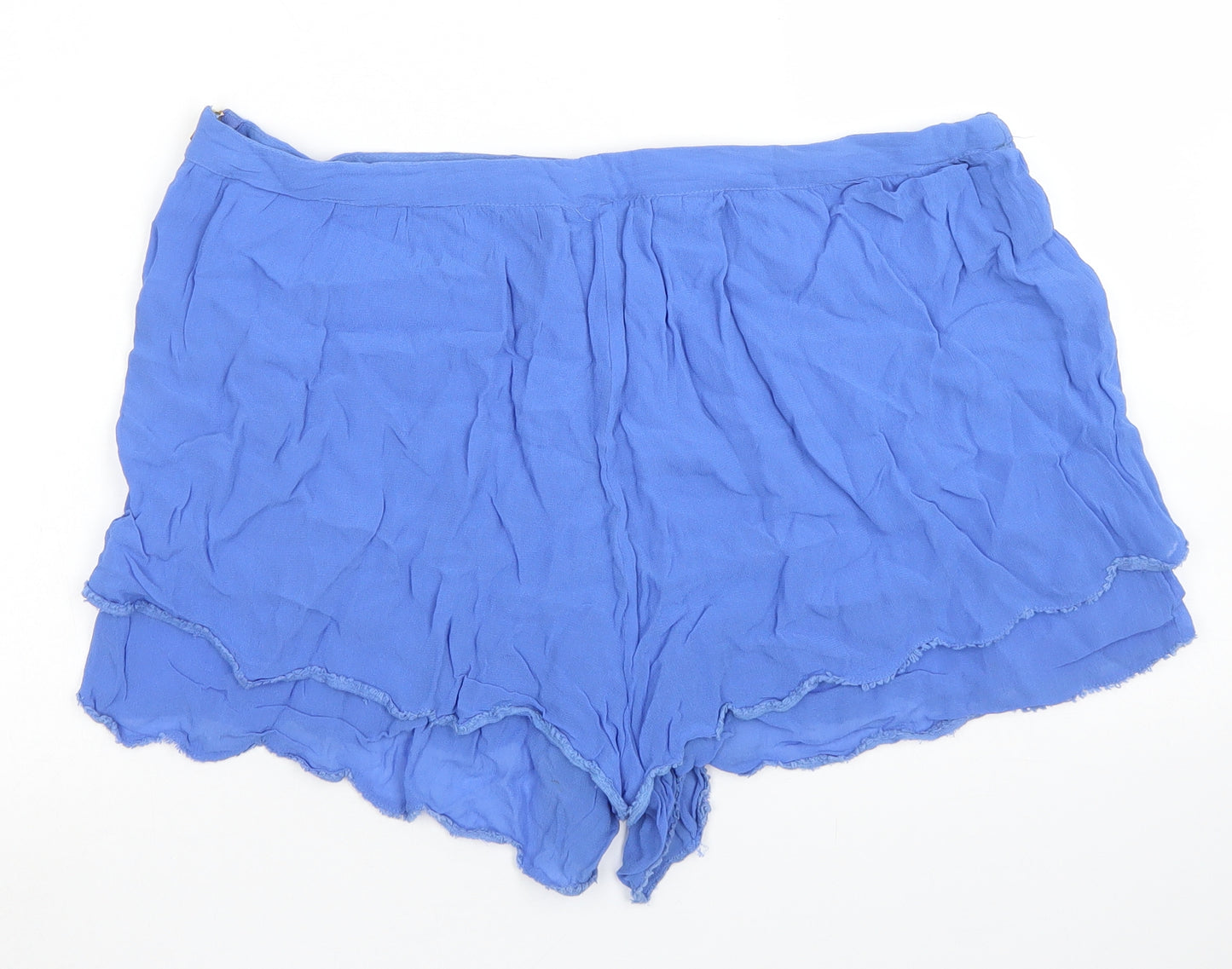 Topshop Womens Blue  Viscose Hot Pants Shorts Size 16  Regular Zip