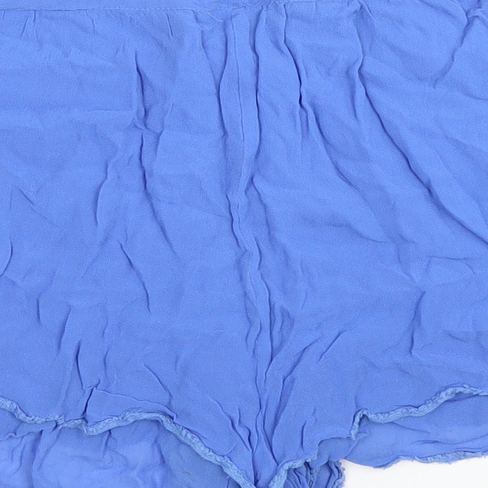 Topshop Womens Blue  Viscose Hot Pants Shorts Size 16  Regular Zip