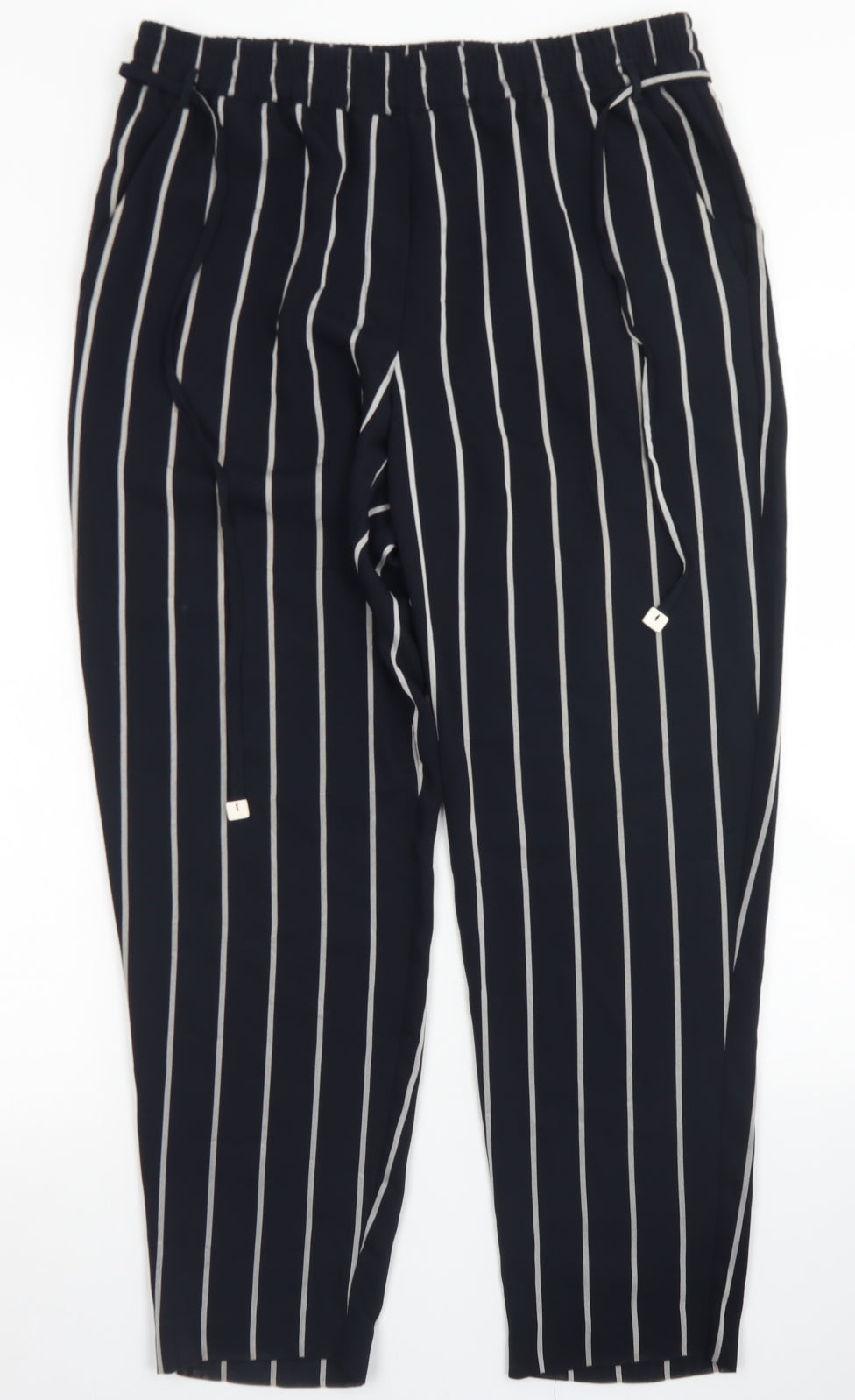 Mango Womens Blue Striped Polyester Dress Pants Trousers Size L L27 in Regular
