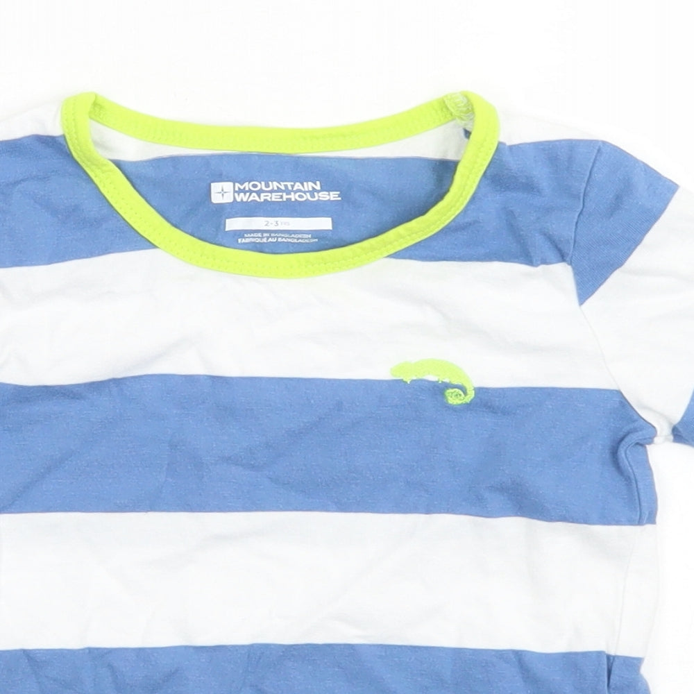 Mountain Warehouse Boys Blue Striped Cotton Basic T-Shirt Size 2-3 Years Crew Neck