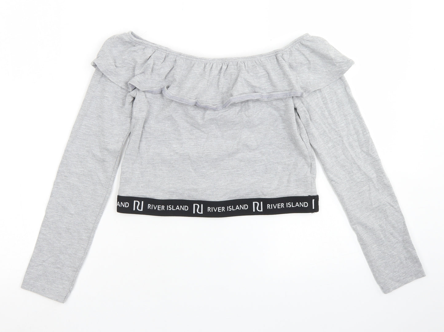 River Island Girls Grey  Cotton Cropped T-Shirt Size 11-12 Years Boat Neck