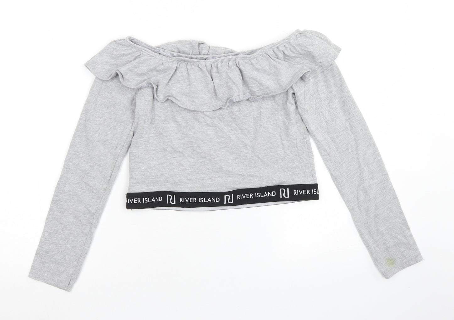 River Island Girls Grey  Cotton Cropped T-Shirt Size 11-12 Years Boat Neck