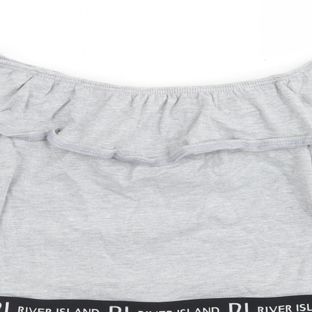 River Island Girls Grey  Cotton Cropped T-Shirt Size 11-12 Years Boat Neck