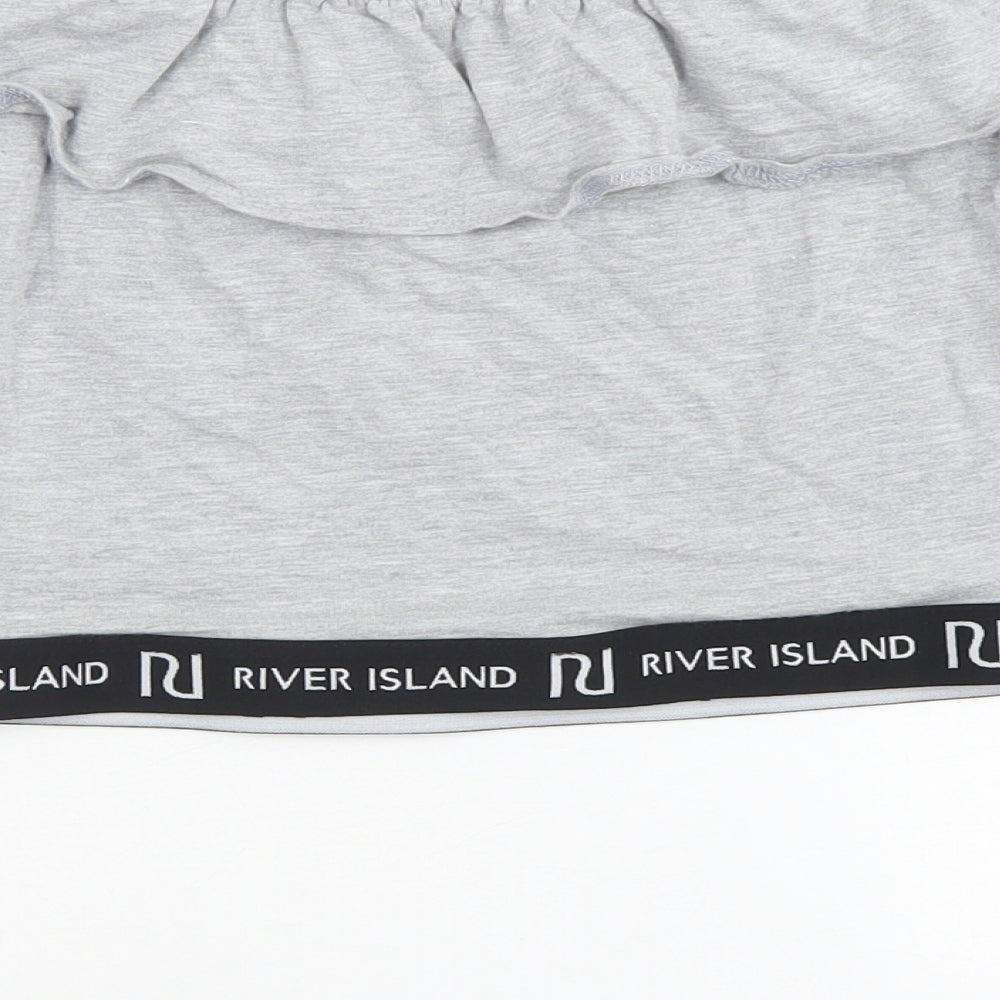 River Island Girls Grey  Cotton Cropped T-Shirt Size 11-12 Years Boat Neck