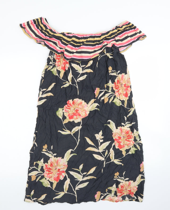 Atmosphere Womens Black Floral Viscose A-Line Size 16 Off the Shoulder