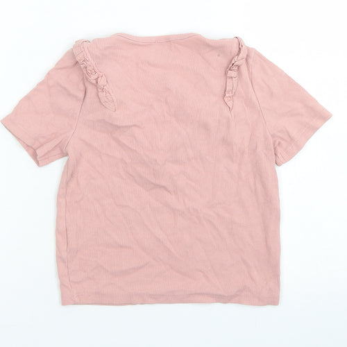 River Island Girls Pink  Cotton Cropped T-Shirt Size 9-10 Years Crew Neck