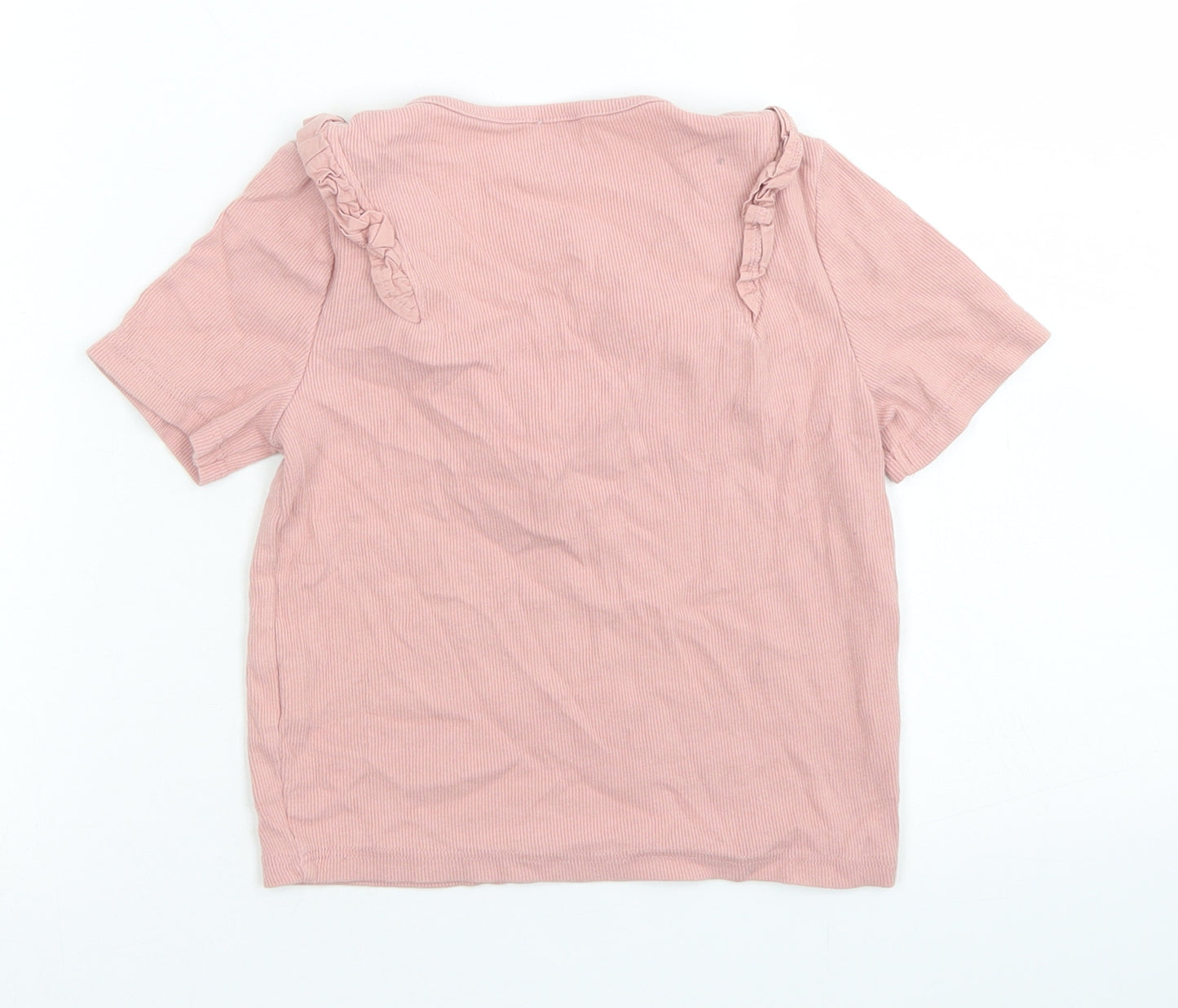 River Island Girls Pink  Cotton Cropped T-Shirt Size 9-10 Years Crew Neck