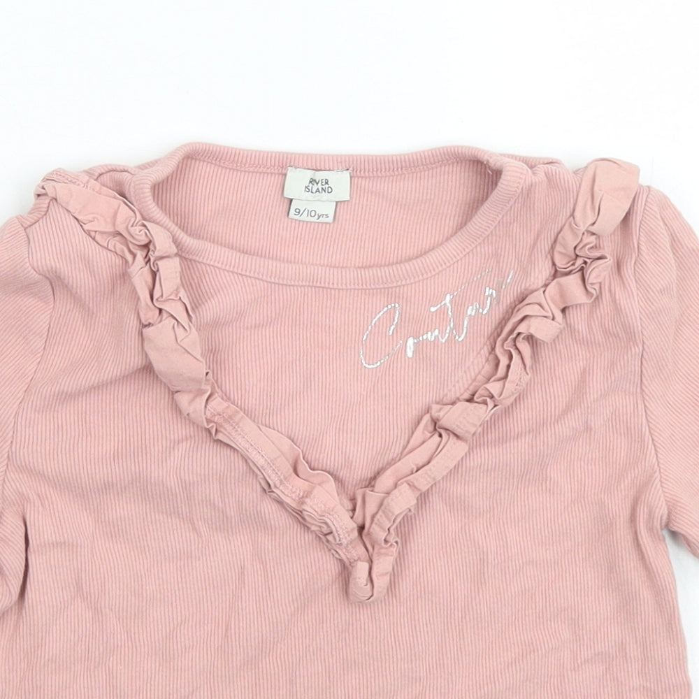 River Island Girls Pink  Cotton Cropped T-Shirt Size 9-10 Years Crew Neck