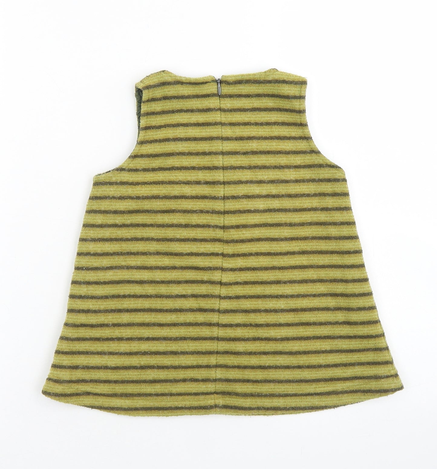 Reassuring Nature Girls Green Striped Polyester Pinafore/Dungaree Dress  Size 12-18 Months  Crew Neck Zip