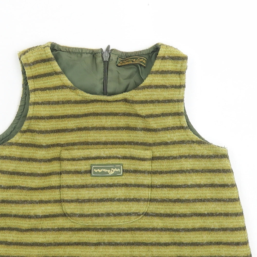 Reassuring Nature Girls Green Striped Polyester Pinafore/Dungaree Dress  Size 12-18 Months  Crew Neck Zip
