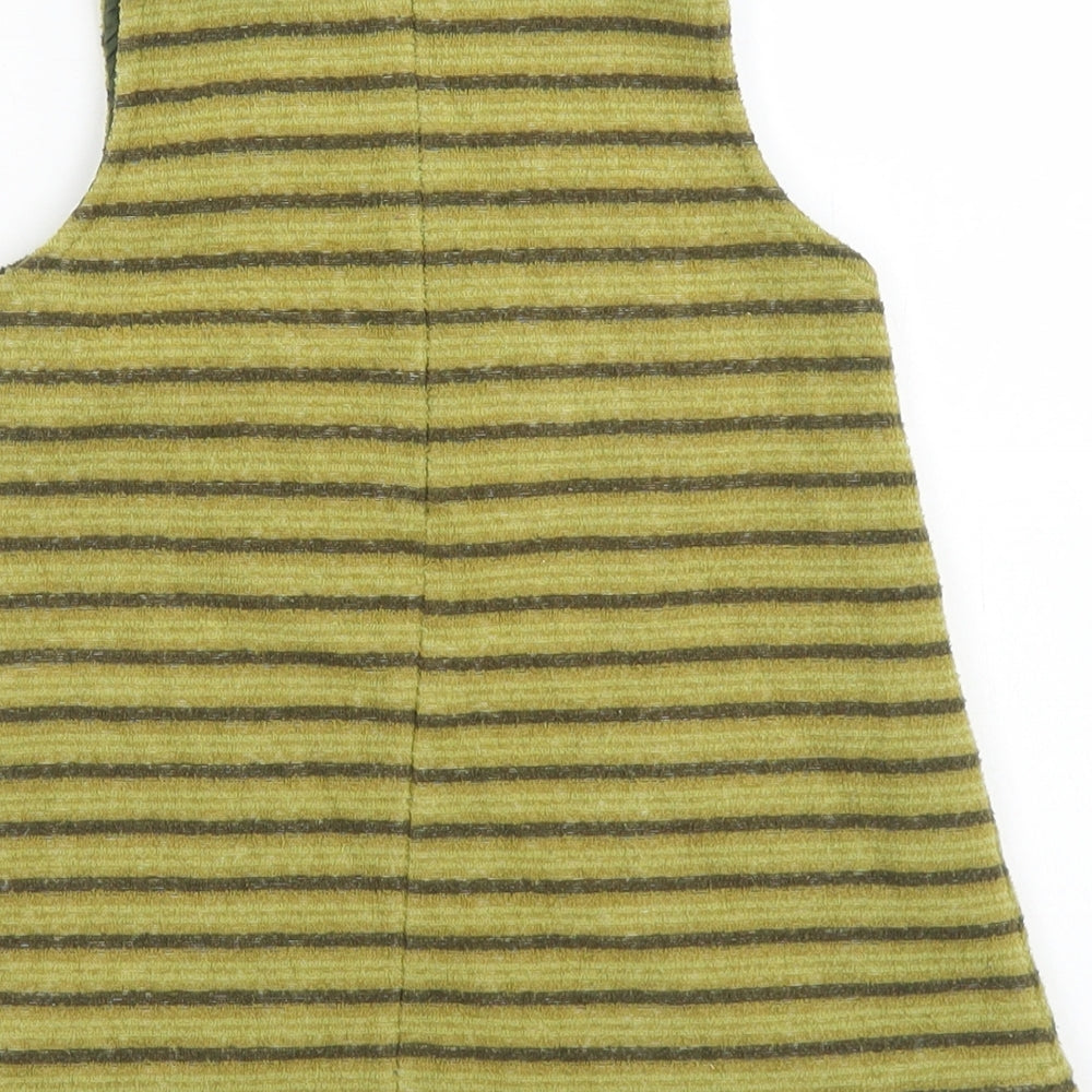 Reassuring Nature Girls Green Striped Polyester Pinafore/Dungaree Dress  Size 12-18 Months  Crew Neck Zip