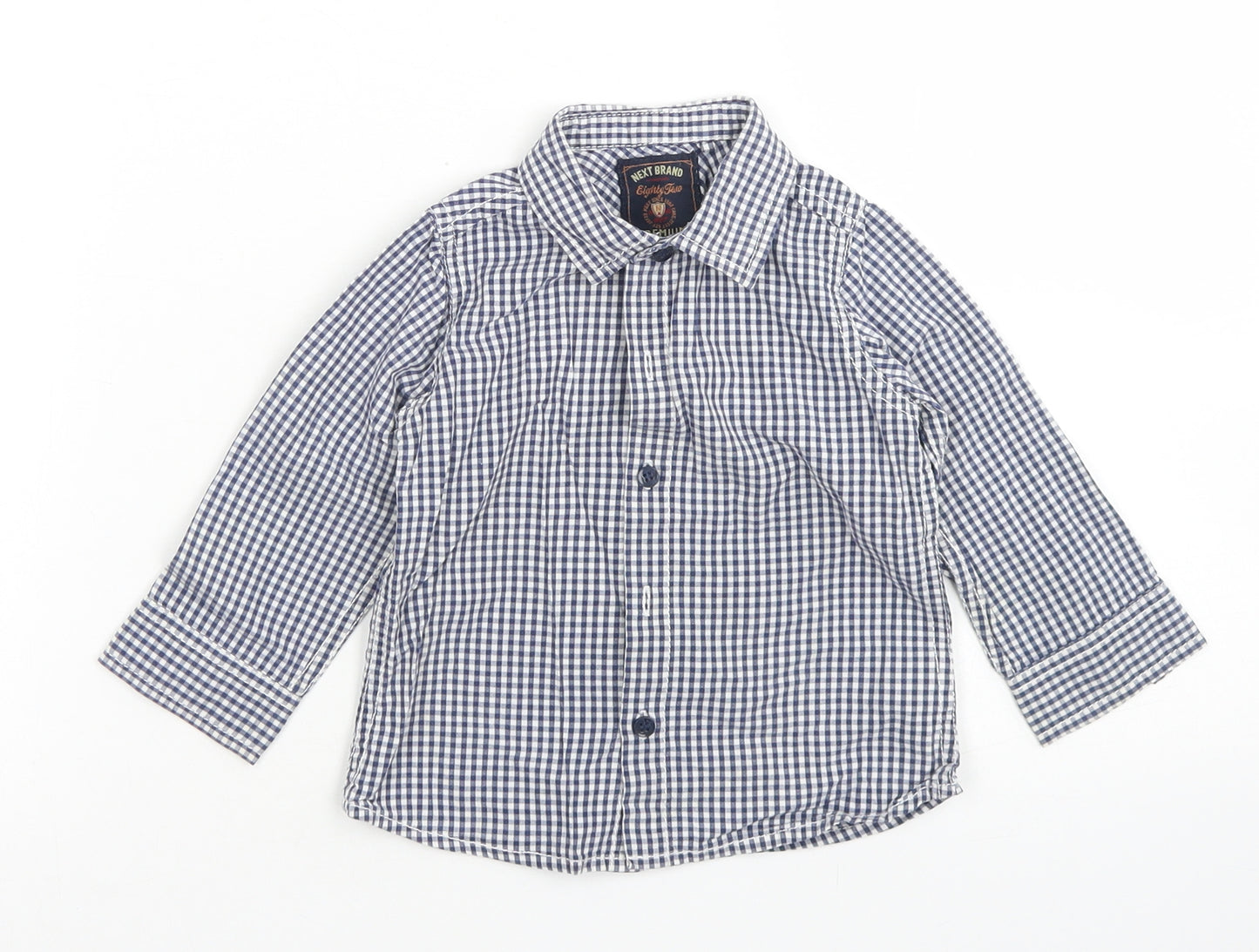NEXT Boys Blue Check Cotton Basic Button-Up Size 12-18 Months Collared Button
