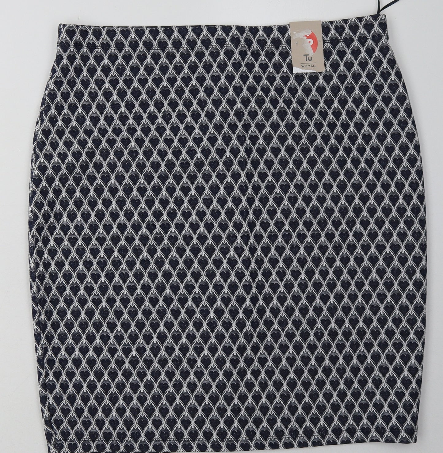 sainsburys Womens Blue Geometric Polyester A-Line Skirt Size 18