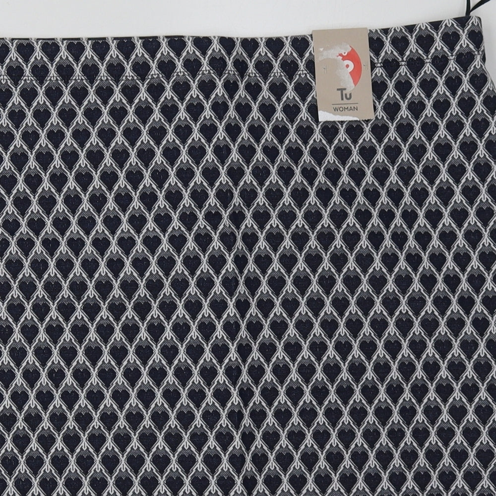 sainsburys Womens Blue Geometric Polyester A-Line Skirt Size 18