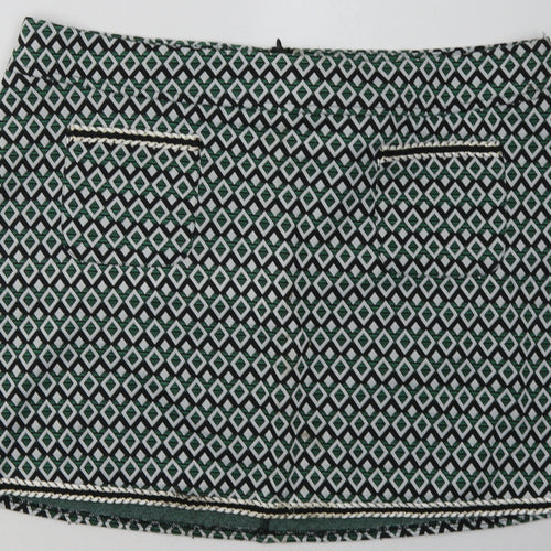 Dorothy Perkins Womens Green Argyle/Diamond Polyester A-Line Skirt Size 18   Zip