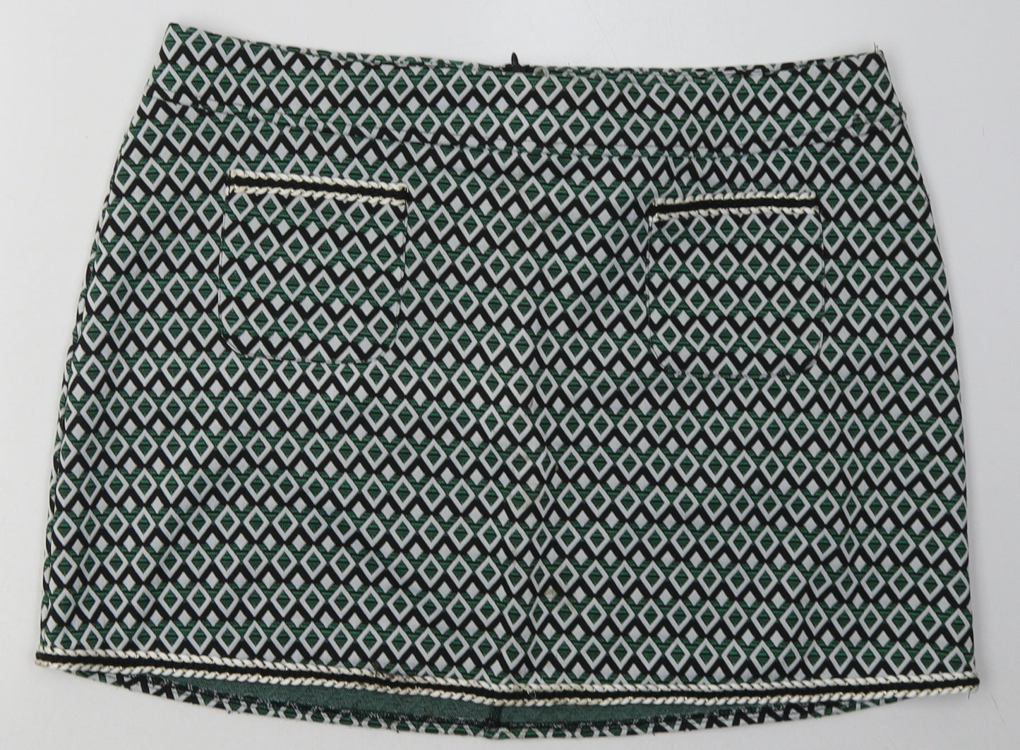 Dorothy Perkins Womens Green Argyle/Diamond Polyester A-Line Skirt Size 18   Zip