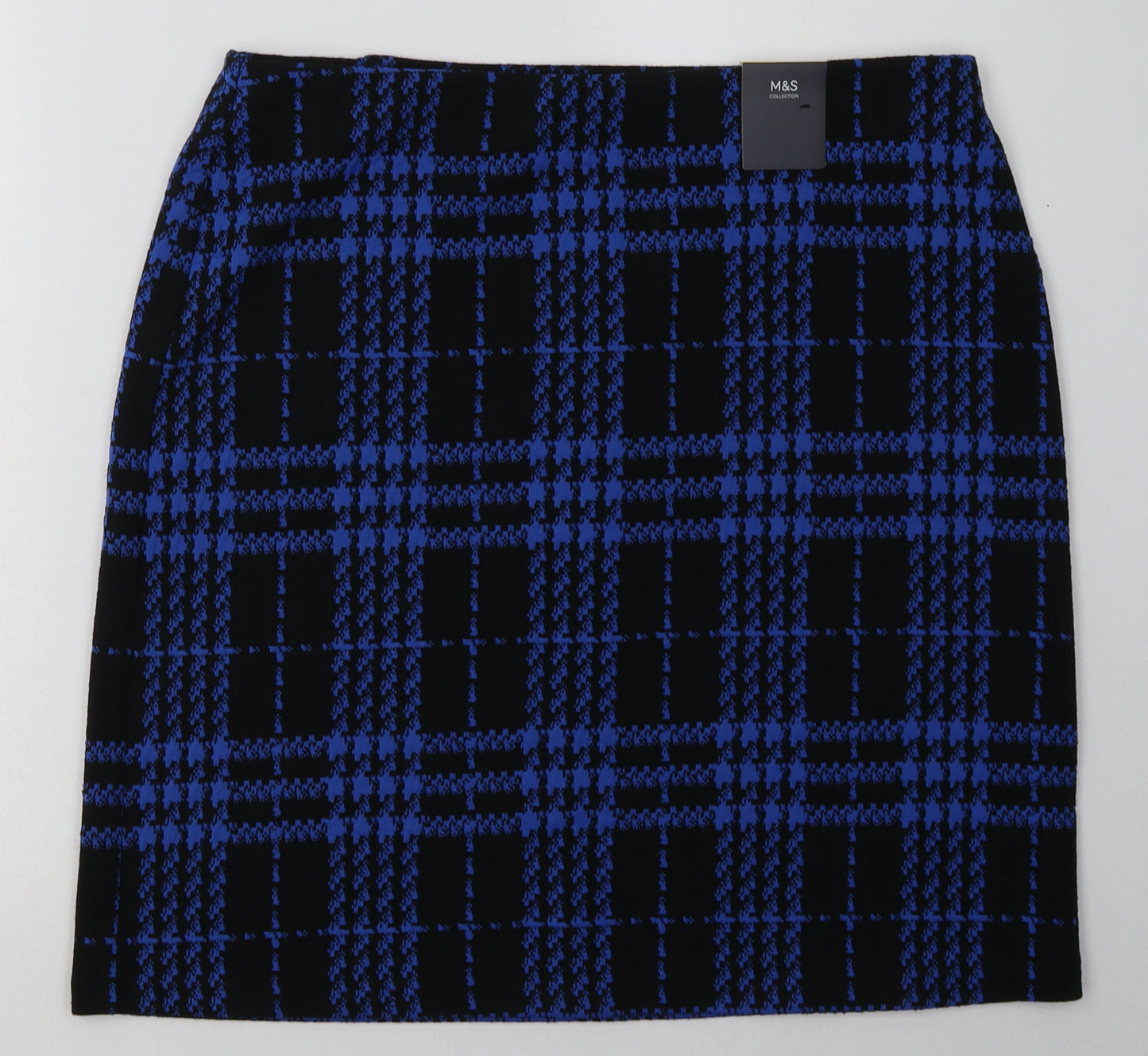 Marks and Spencer Womens Blue Check Polyester A-Line Skirt Size 16