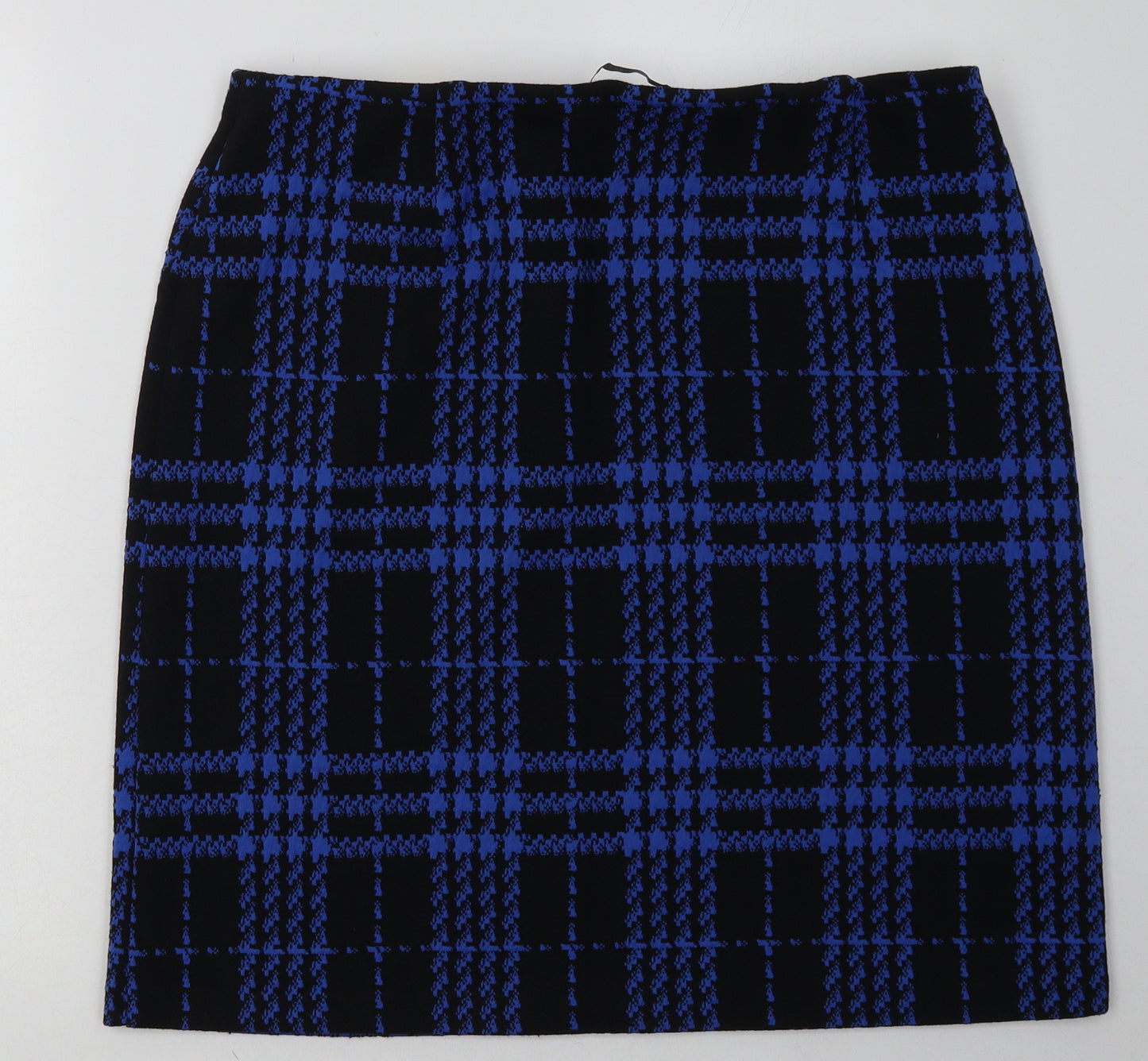 Marks and Spencer Womens Blue Check Polyester A-Line Skirt Size 16