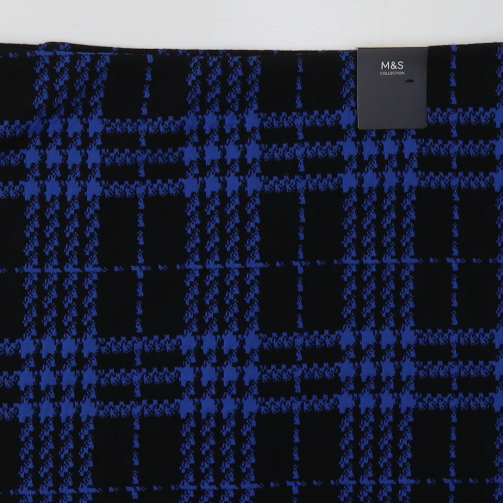 Marks and Spencer Womens Blue Check Polyester A-Line Skirt Size 16