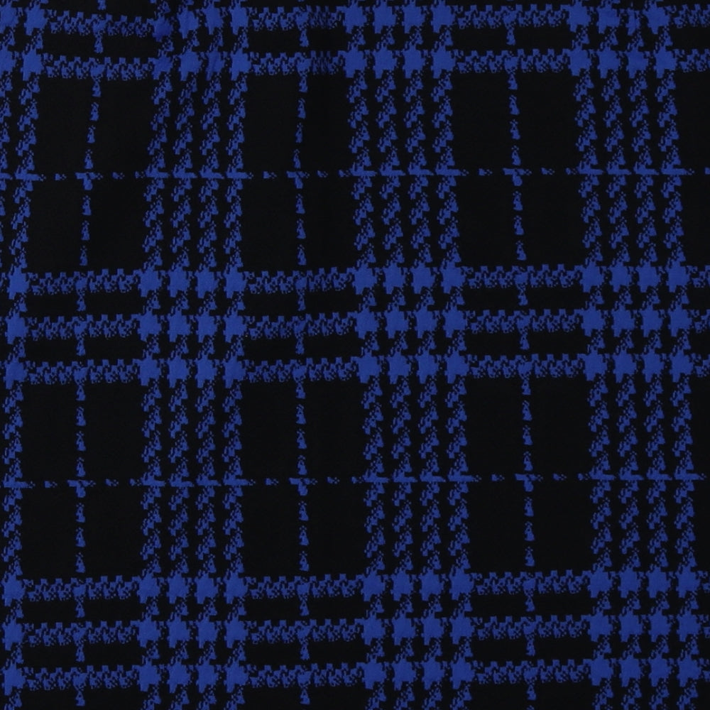 Marks and Spencer Womens Blue Check Polyester A-Line Skirt Size 16