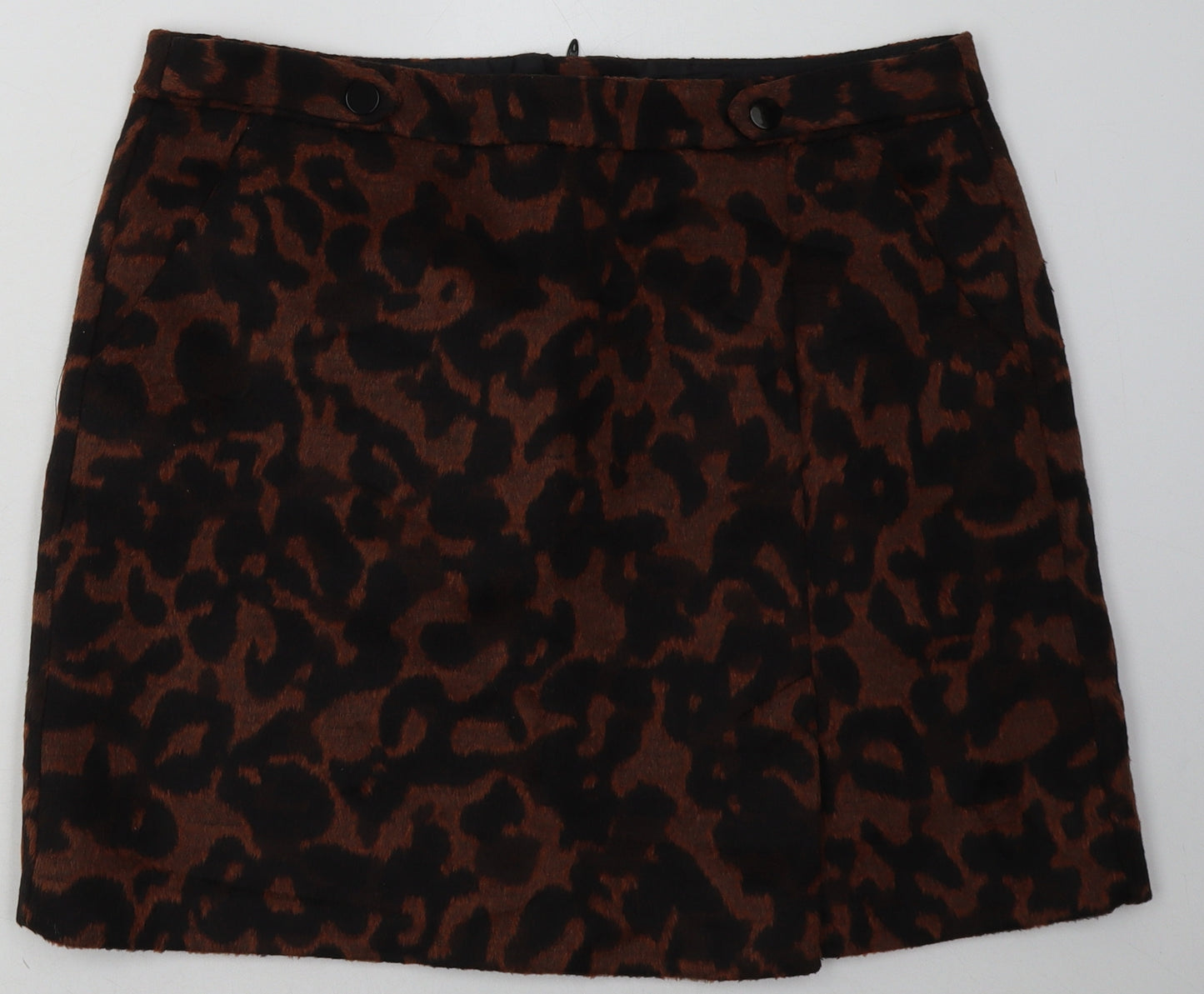 sainsburys Womens Brown Animal Print Acrylic A-Line Skirt Size 16   Zip