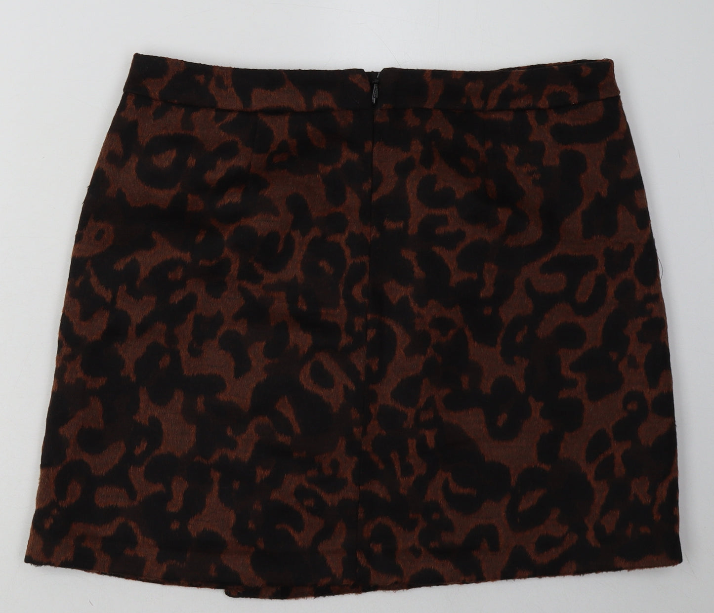 sainsburys Womens Brown Animal Print Acrylic A-Line Skirt Size 16   Zip