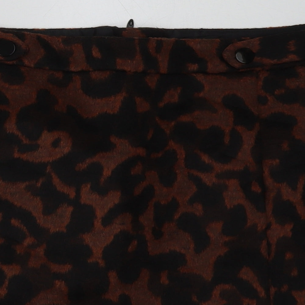 sainsburys Womens Brown Animal Print Acrylic A-Line Skirt Size 16   Zip