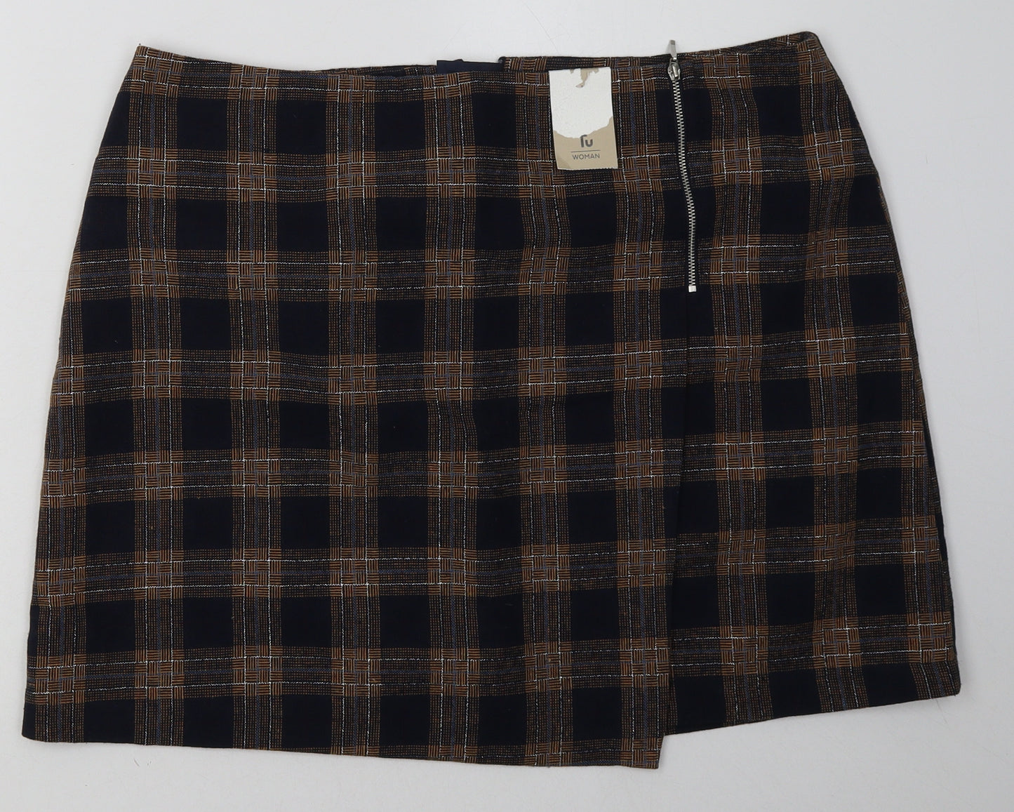 sainsburys Womens Blue Check Polyester A-Line Skirt Size 18   Zip