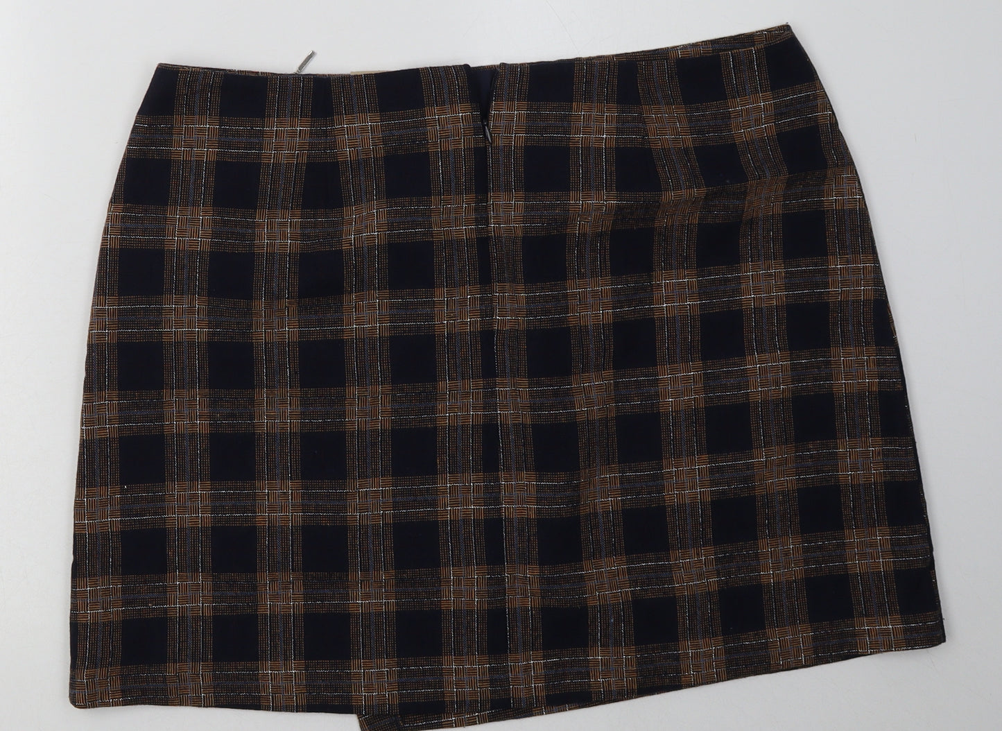 sainsburys Womens Blue Check Polyester A-Line Skirt Size 18   Zip